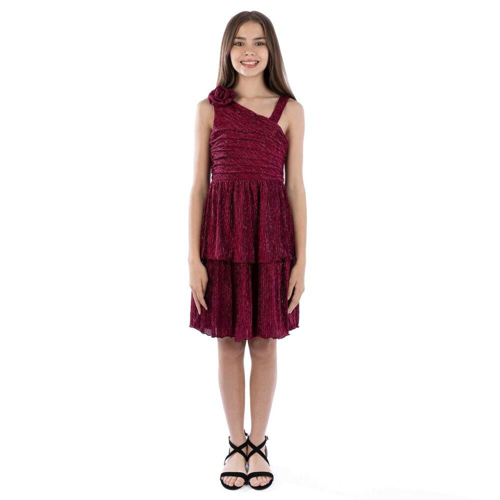 Speechless Girls One Shoulder Velvet Party Dress Wine Red Sparkle Size 12 NWT